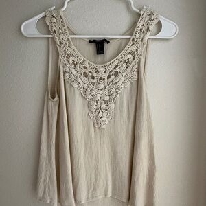 Cream Crochet Detail Boho Tanktop